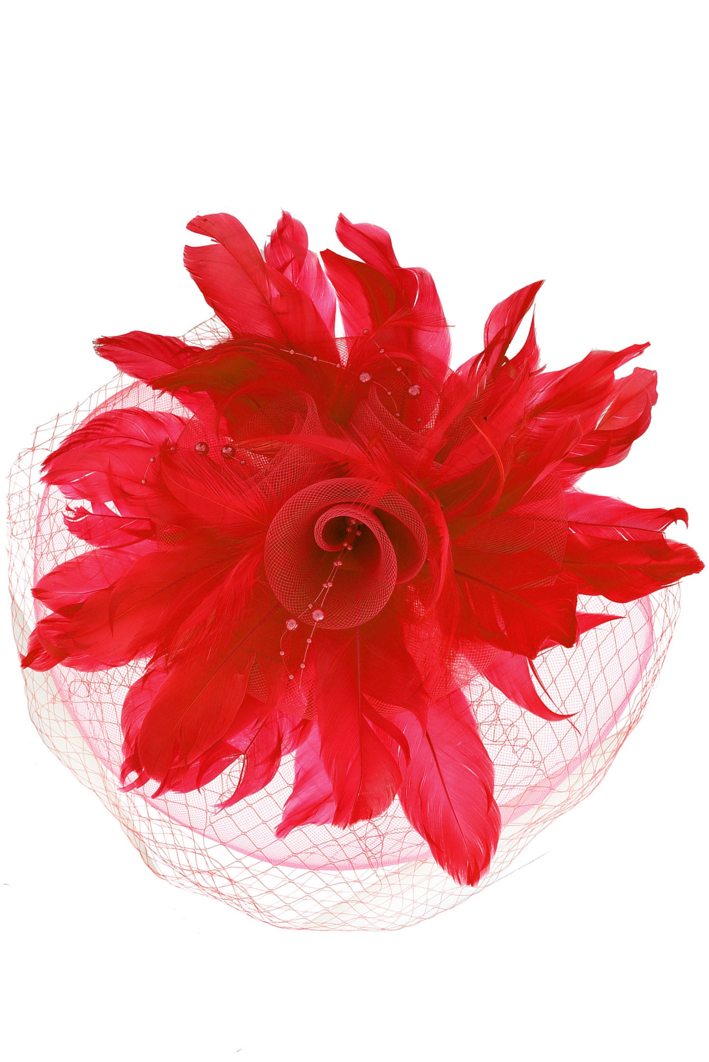 Regina Feather & Flower Bouquet w/ Netted Mesh Fascinator Headband