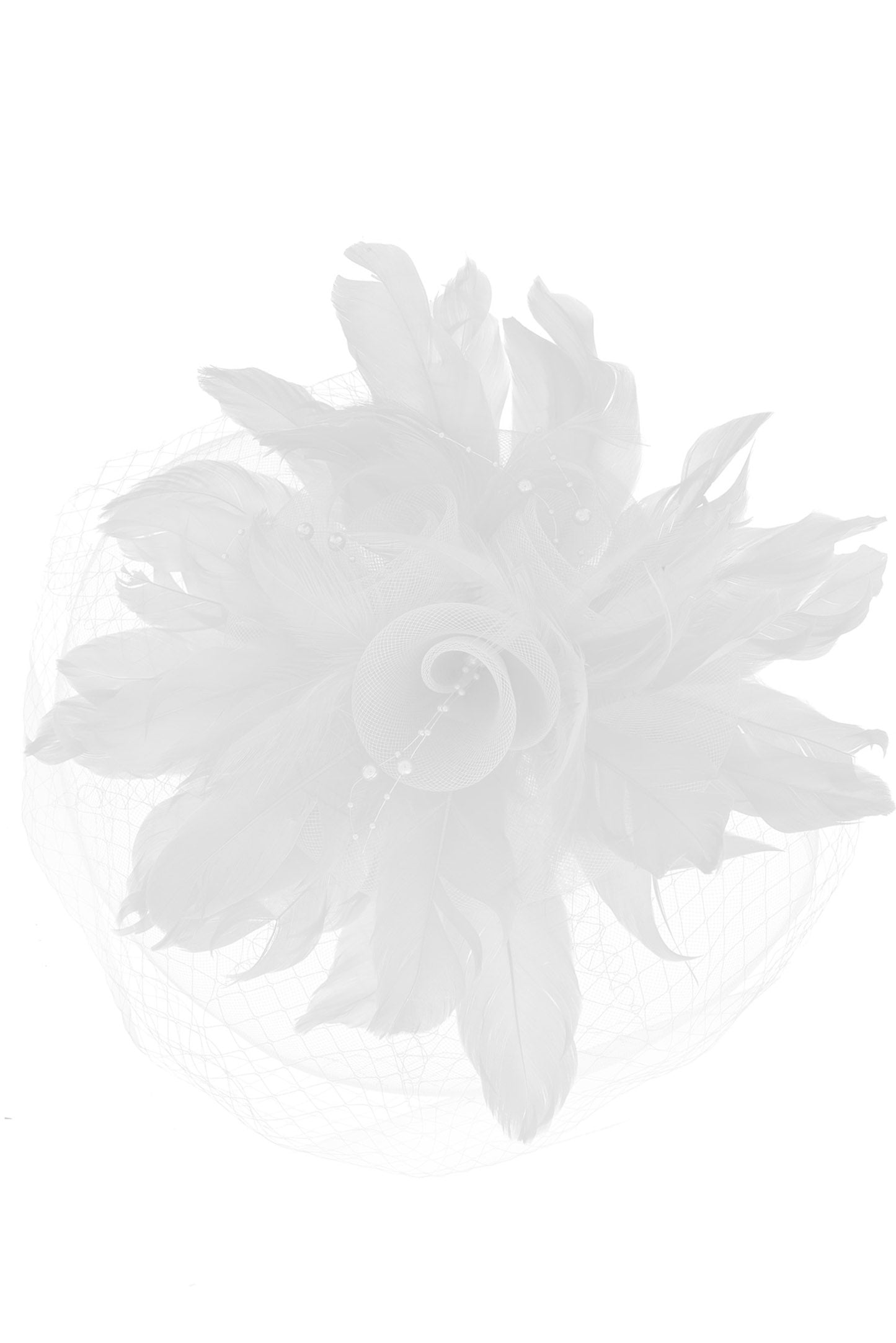 Regina Feather & Flower Bouquet w/ Netted Mesh Fascinator Headband