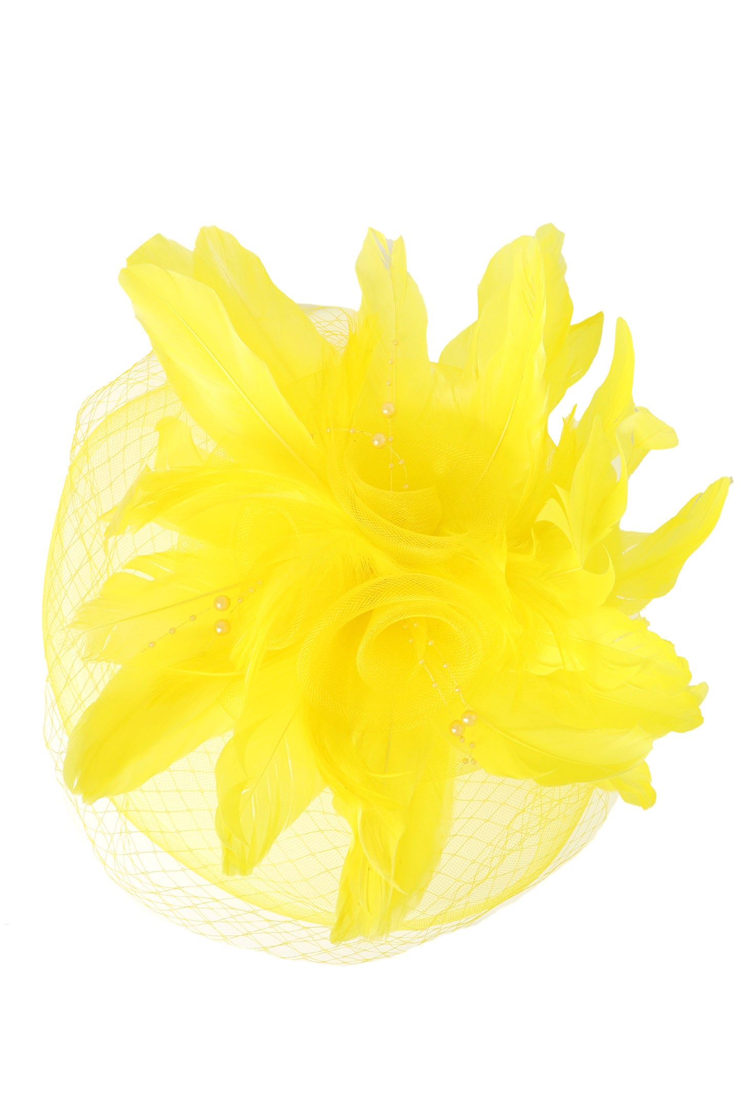 Regina Feather & Flower Bouquet w/ Netted Mesh Fascinator Headband