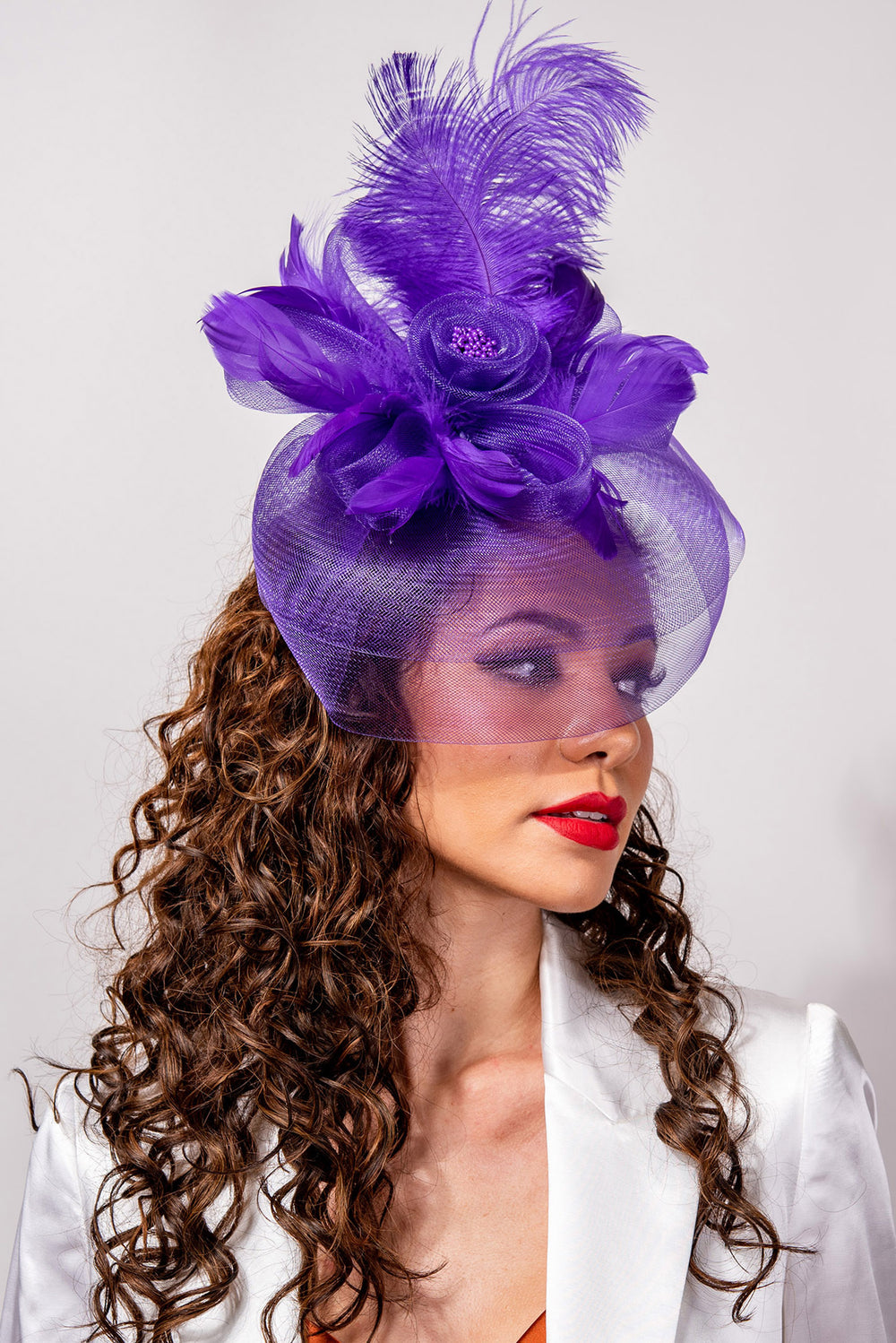 Julianna Debry Peacock Feather Rose Fascinator Headband