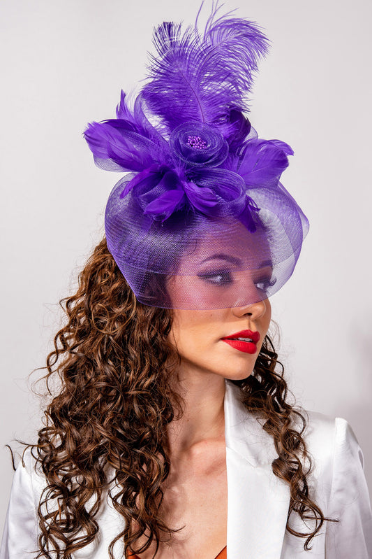 Julianna Debry Peacock Feather Rose Fascinator Headband