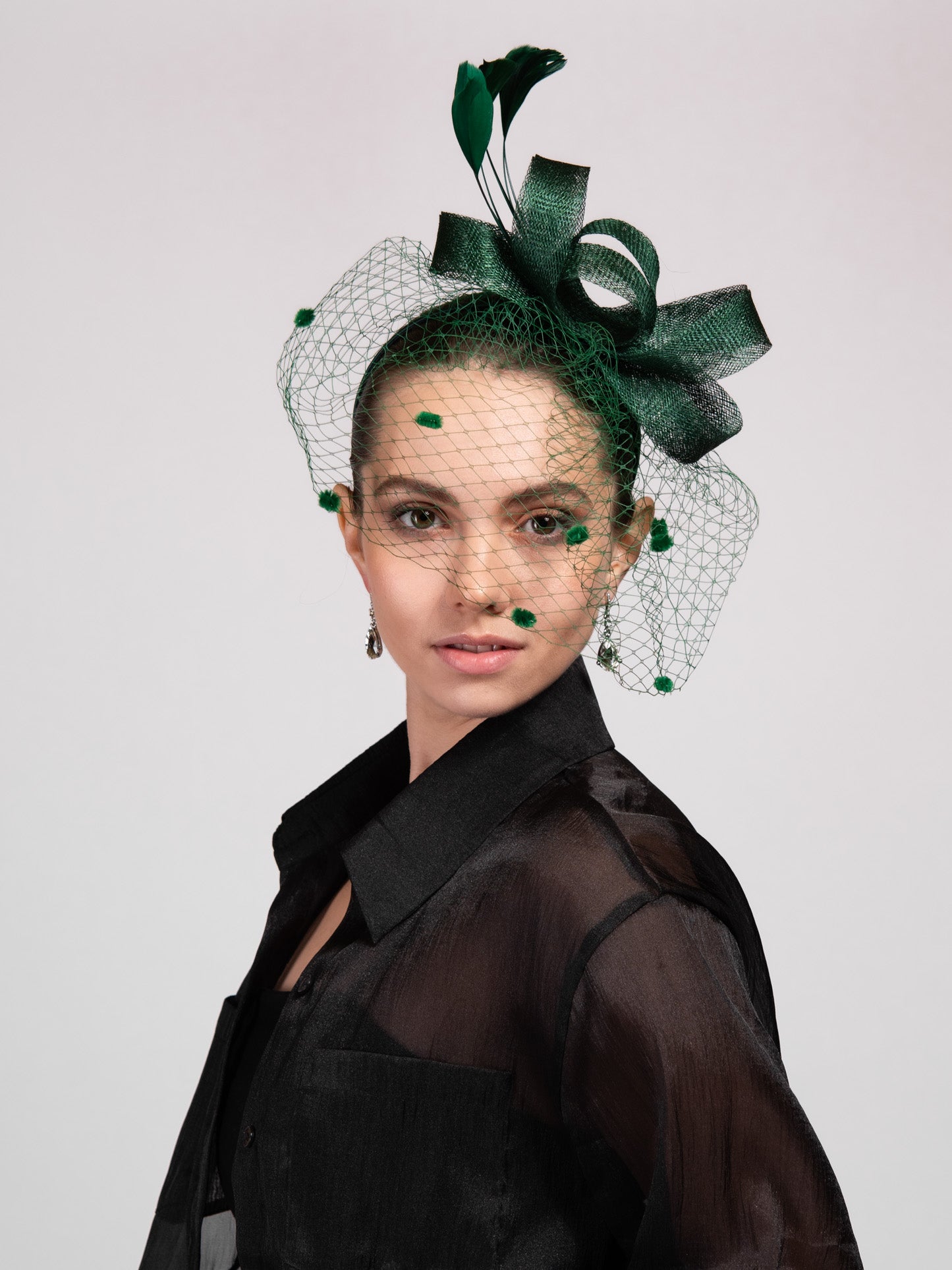 Isabella Veil Fashion Feather Fascinator | Green