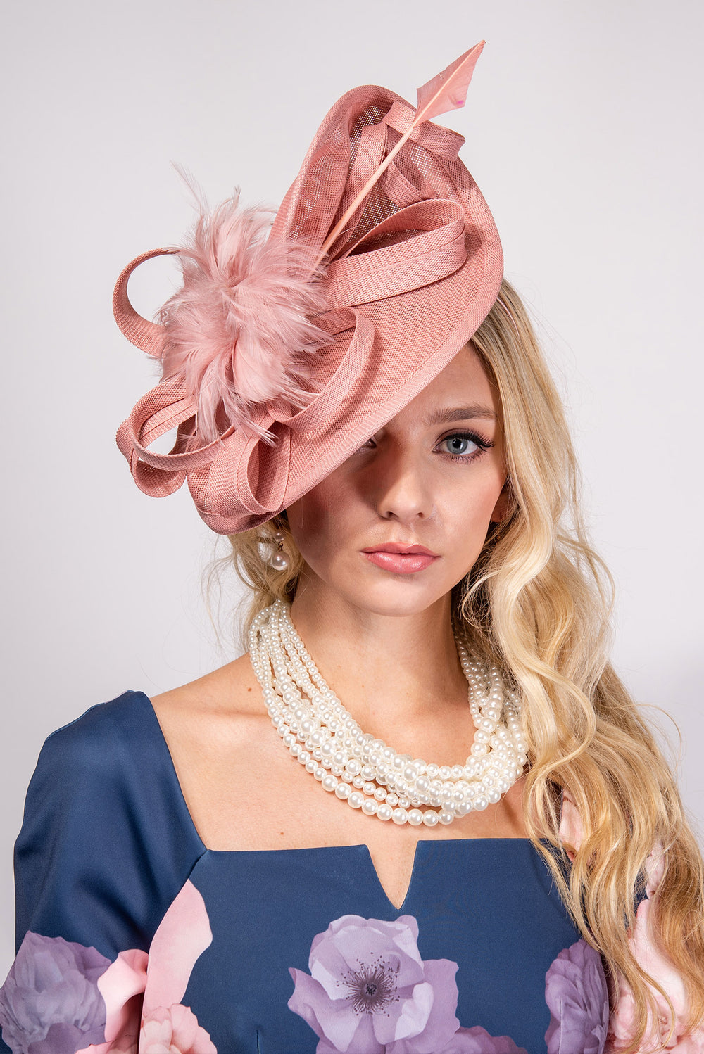 Elaine Fabric Mesh Feather Loop Fascinator