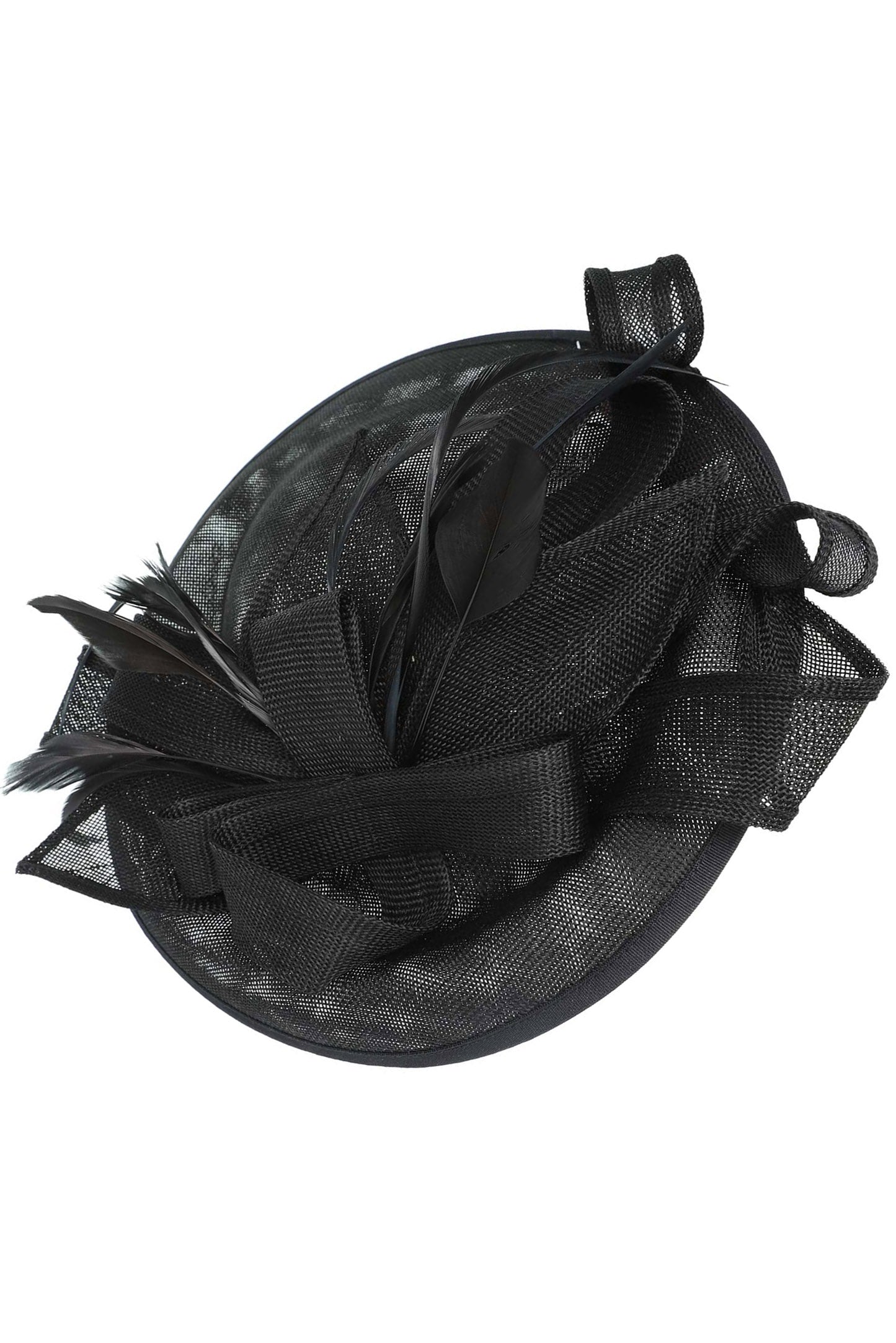 Elizabeth 3-Piece Ribbon Flax Fabric Fascinator Headband | Black