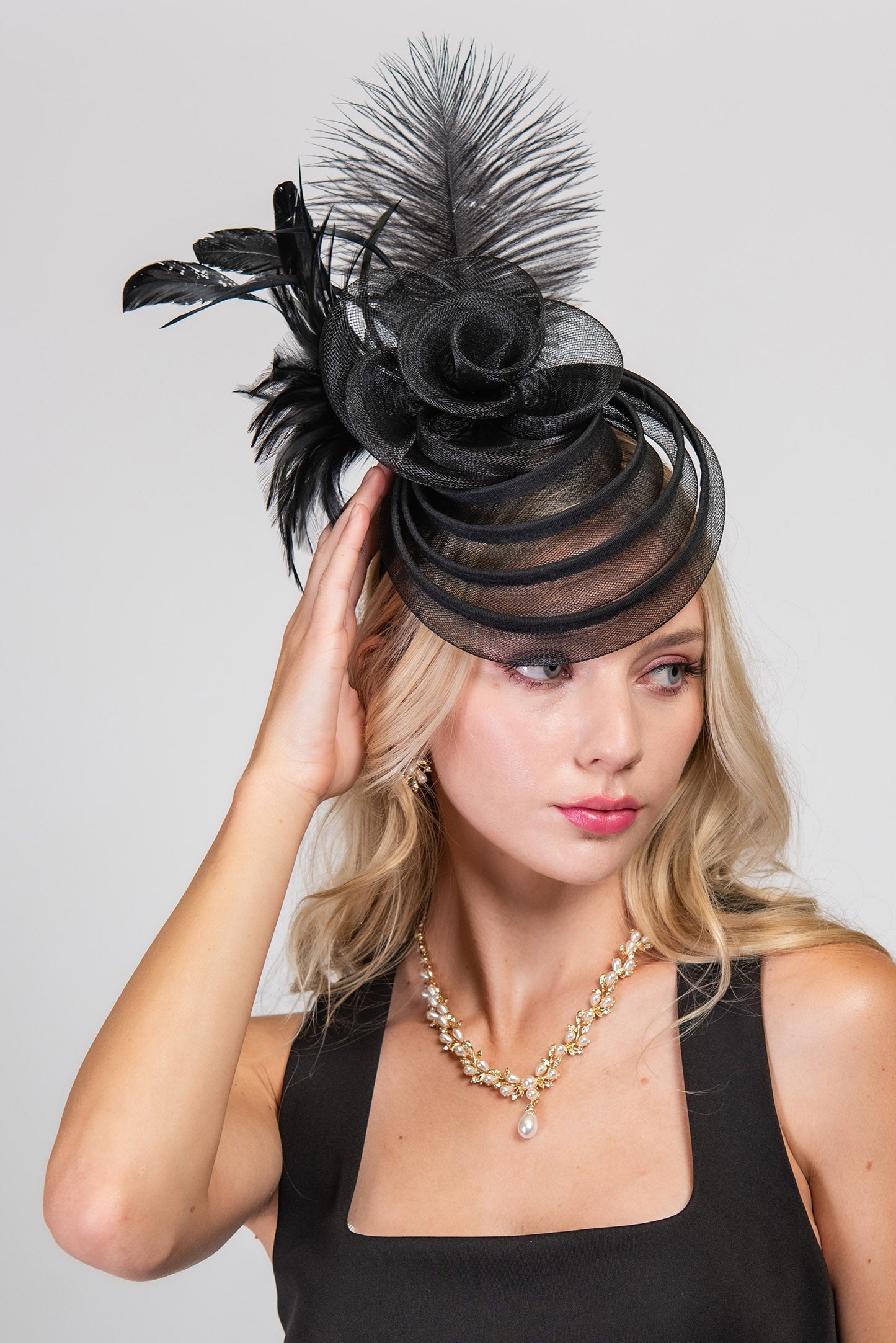 Chloe Floral Feathered Mesh Fascinator with Headband