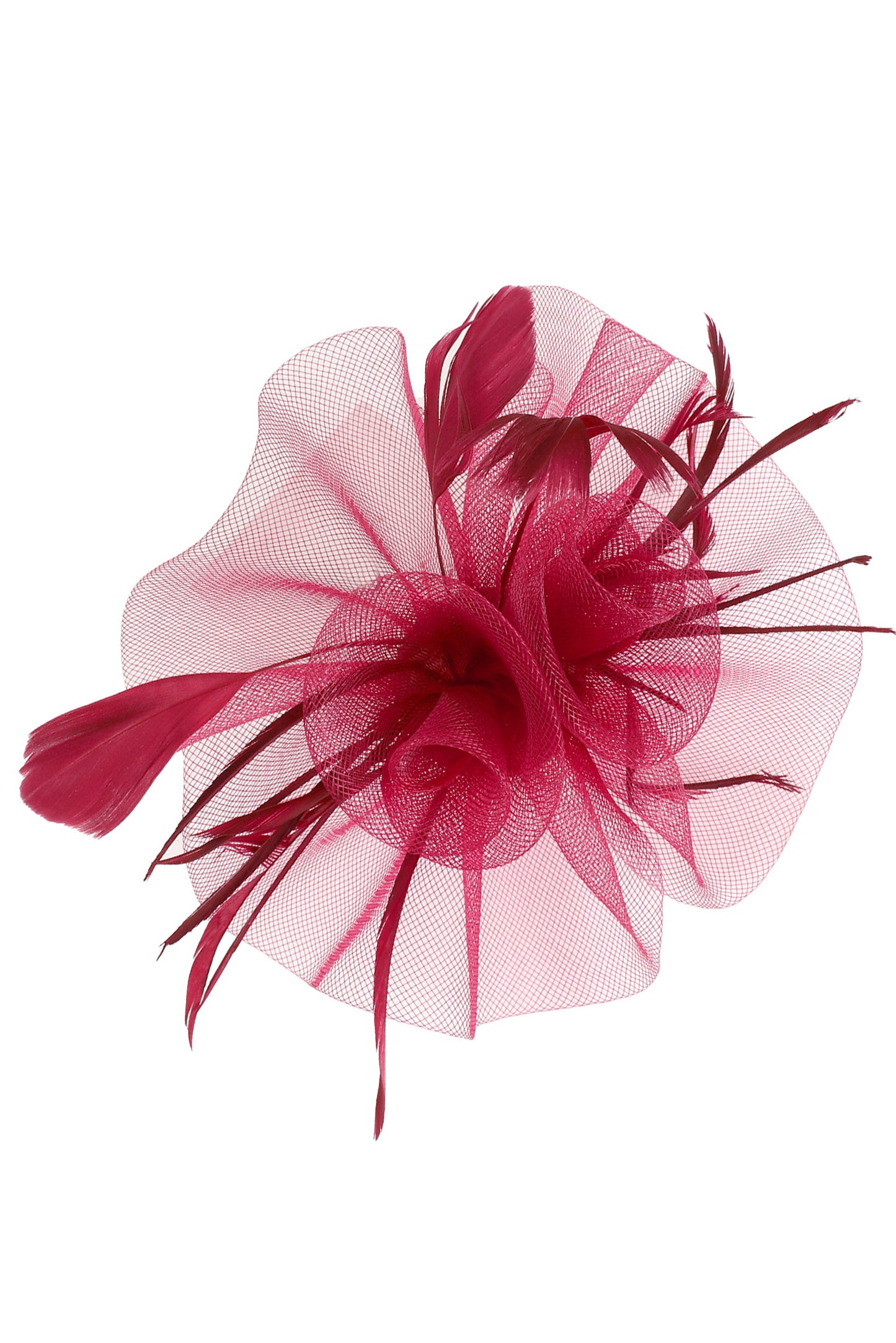 Emily Floral Feather Sheer Mesh Fascinator | Burgundy