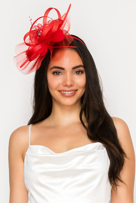 Josephine Floral Feathered Mesh Fascinator with Crystal Accents