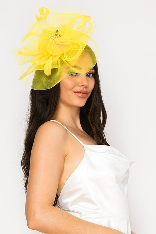 Ayla Floral Feathered Sinamay Mesh Fascinator with Crystal Accent