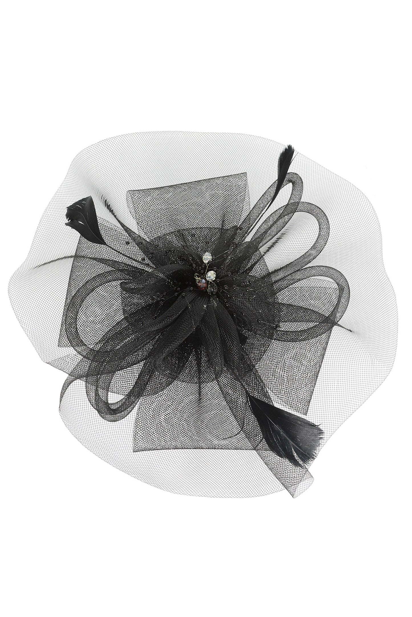Ayla Floral Feathered Sinamay Mesh Fascinator with Crystal Accent | Black