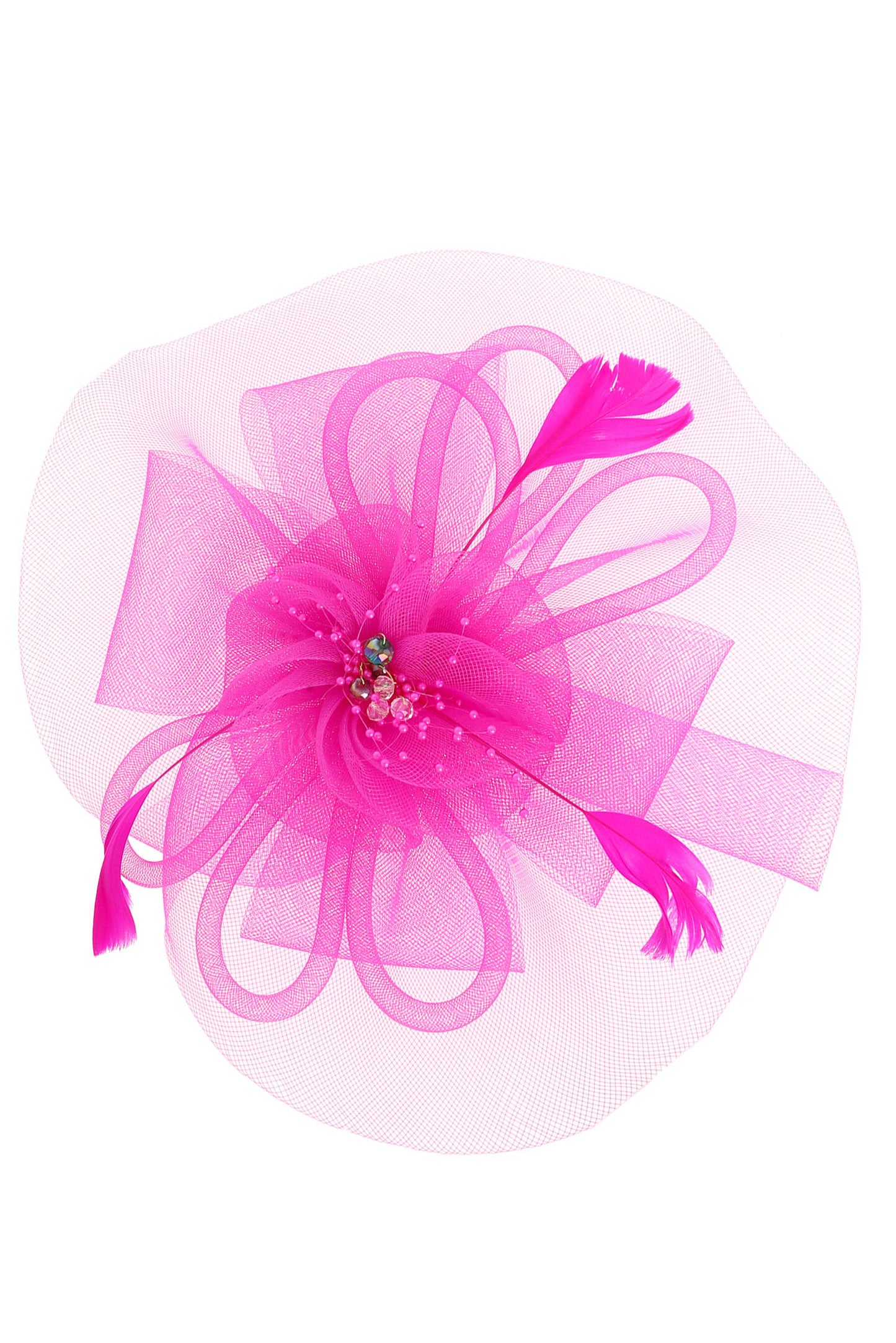 Ayla Floral Feathered Sinamay Mesh Fascinator with Crystal Accent | Fuchsia