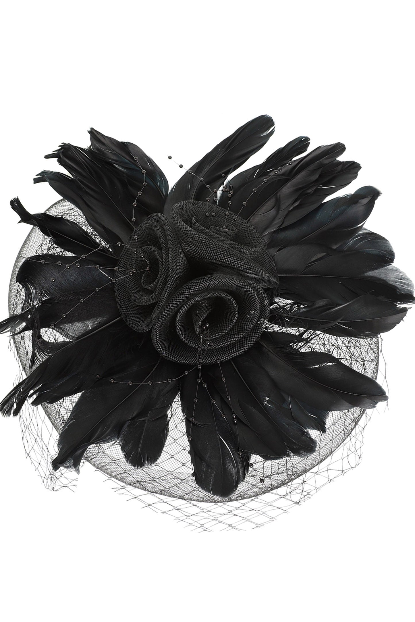 Eden Feathered Rose Bloom Mesh Fascinator with Clip and Headband | Black