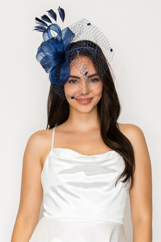 Caroline Fashion Fascinator with Mesh and Feather Clip