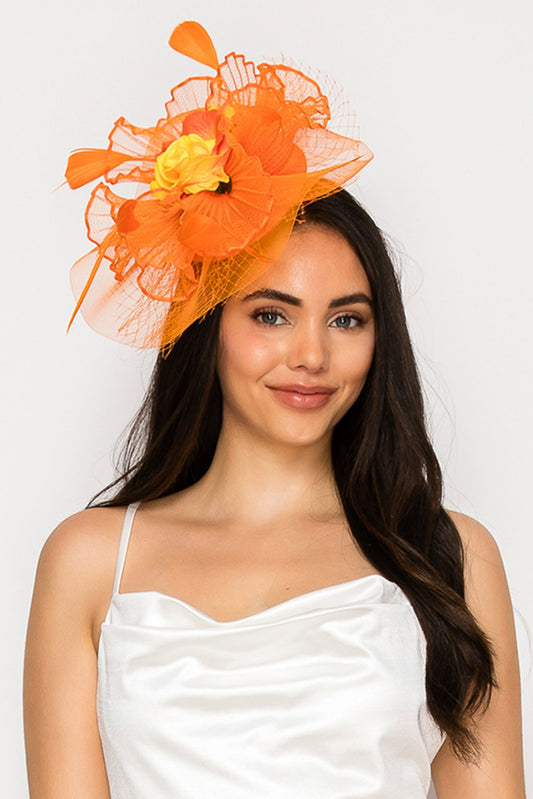 Savannah Feathered Rose Bloom Mesh Fascinator with Clip and Headband