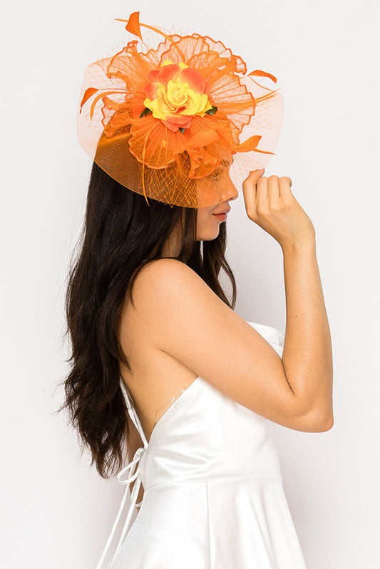 Savannah Feathered Rose Bloom Mesh Fascinator with Clip and Headband