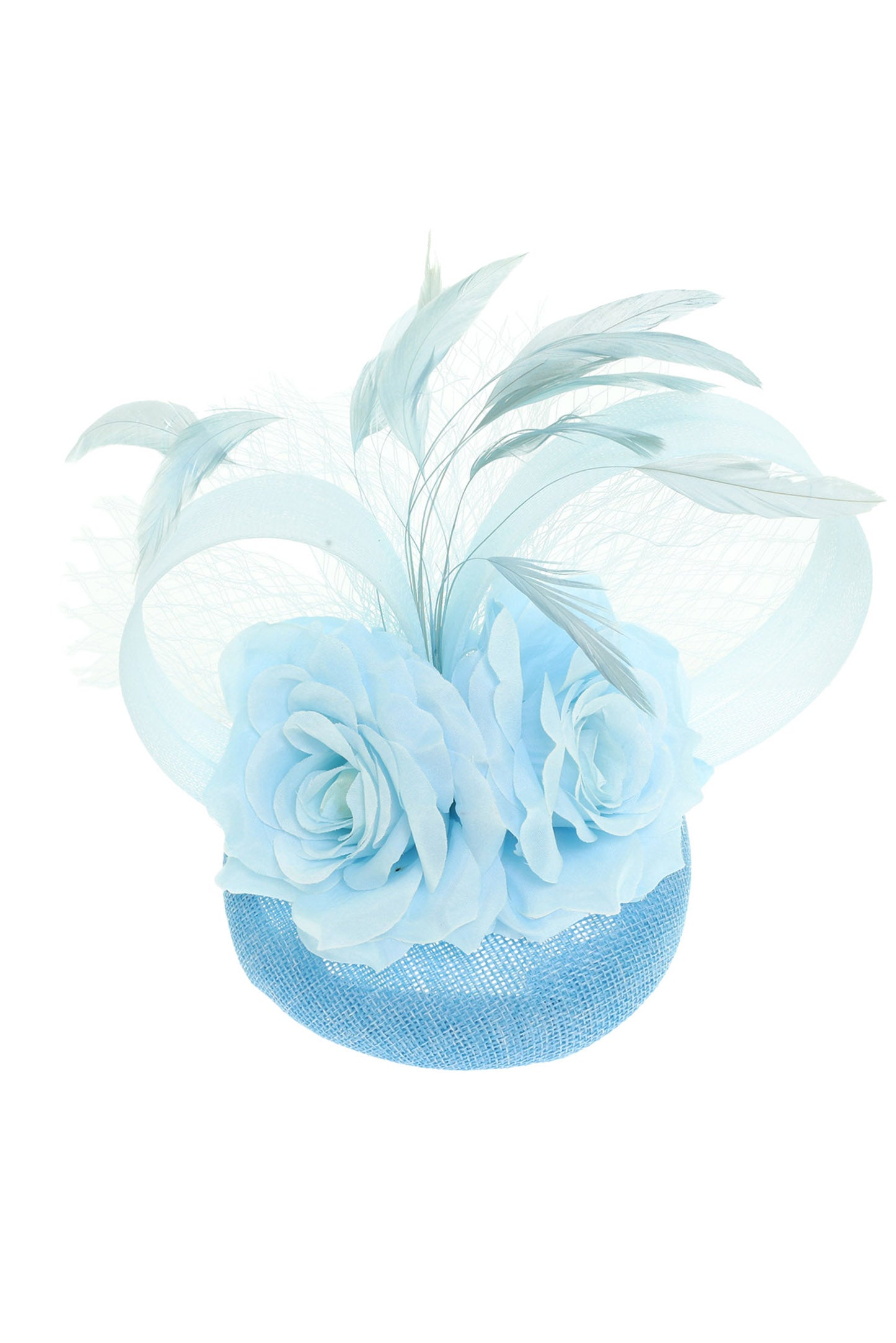 Bella Floral Feathered Disc Fascinator with Hair Clip and Headband | Aqua