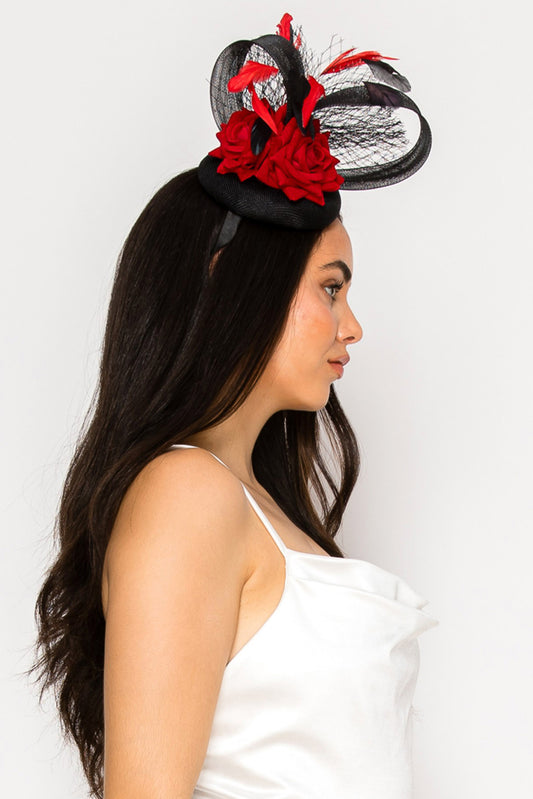 Bella Floral Feathered Disc Fascinator with Hair Clip and Headband