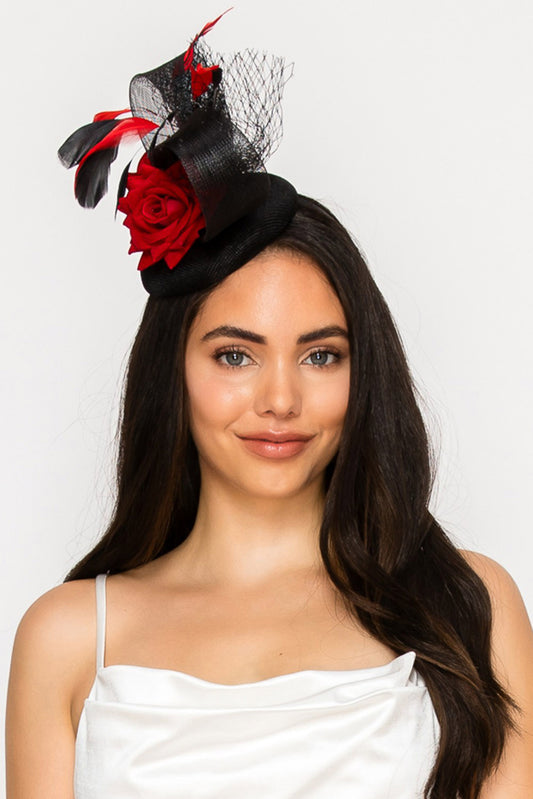 Bella Floral Feathered Disc Fascinator with Hair Clip and Headband