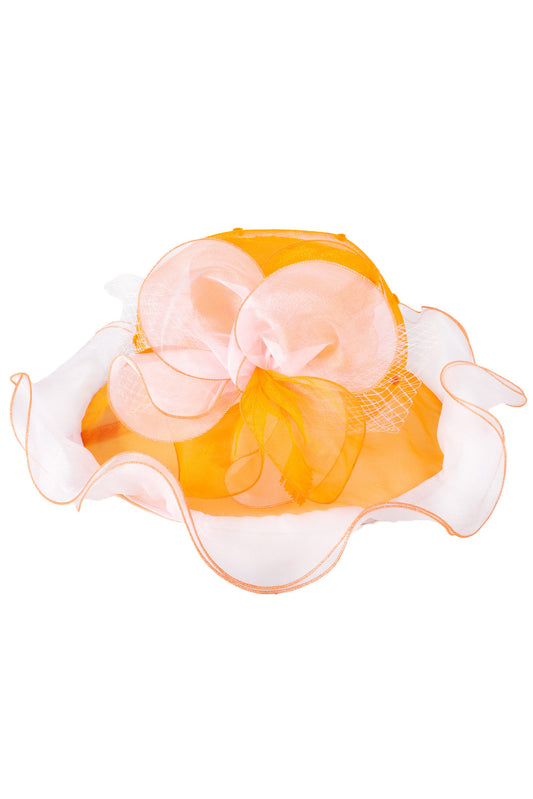 Brielle Contrast Trim Floral Organza Hat | Orange