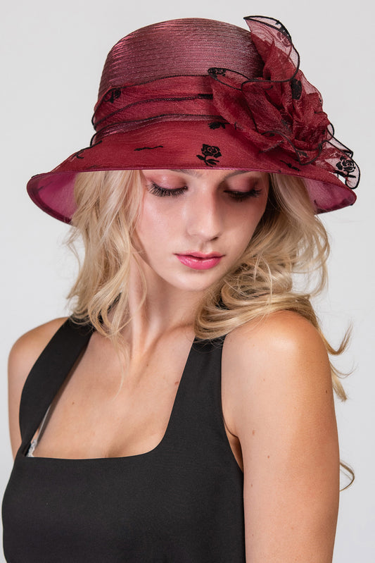 Isabel Floral Organza Down Brim Cloche Braid Hat