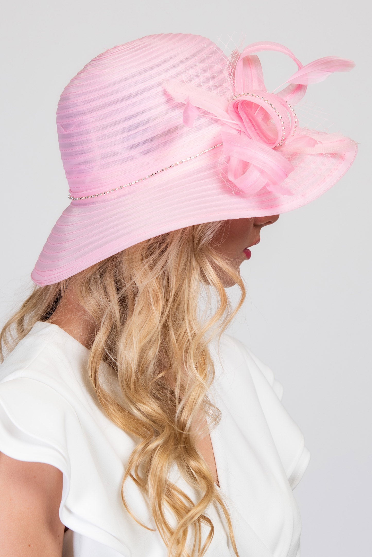 Daphne Loop Bow with Stone Trim Organza Hat