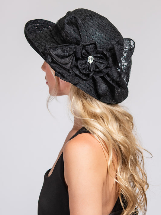 Valentina Dressy Upbrim Lace Bowler Hat | Black