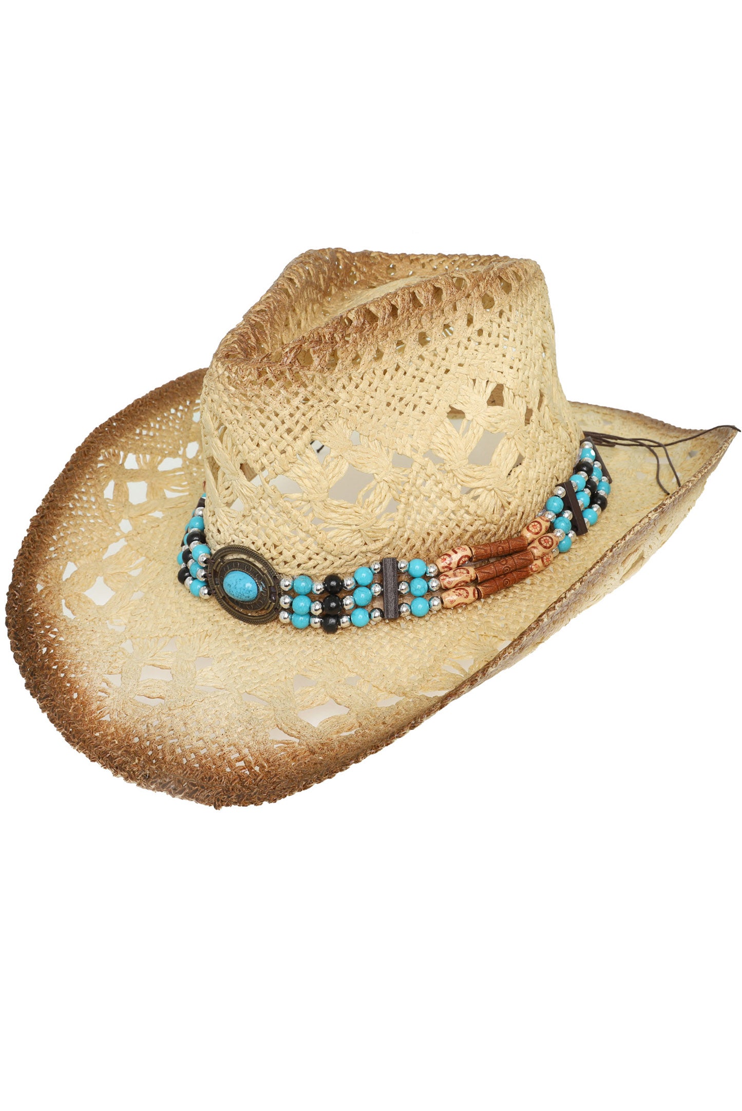 Jasmine Western Wide Brim Patterned Woven Straw Cowboy Hat