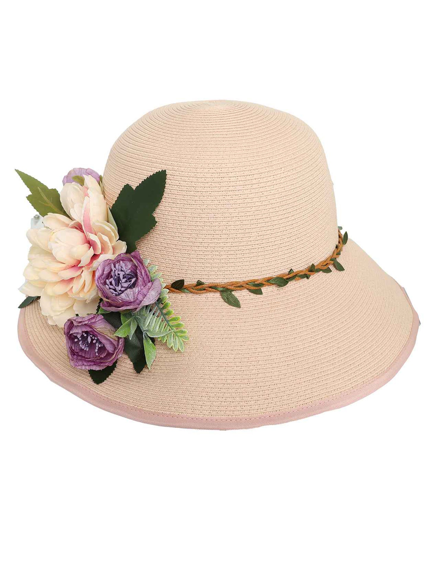 Madeline Fashion Down Brim Flower Paper Braid Sun Hat