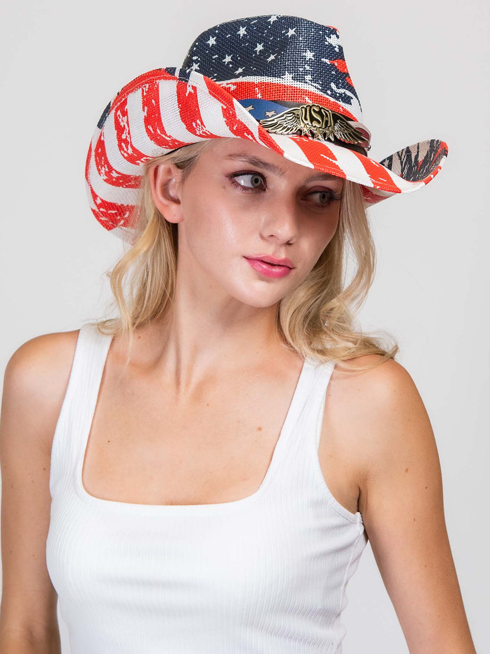 Aspen Patriotic Western USA Flag Paper Braid Cowboy Hat