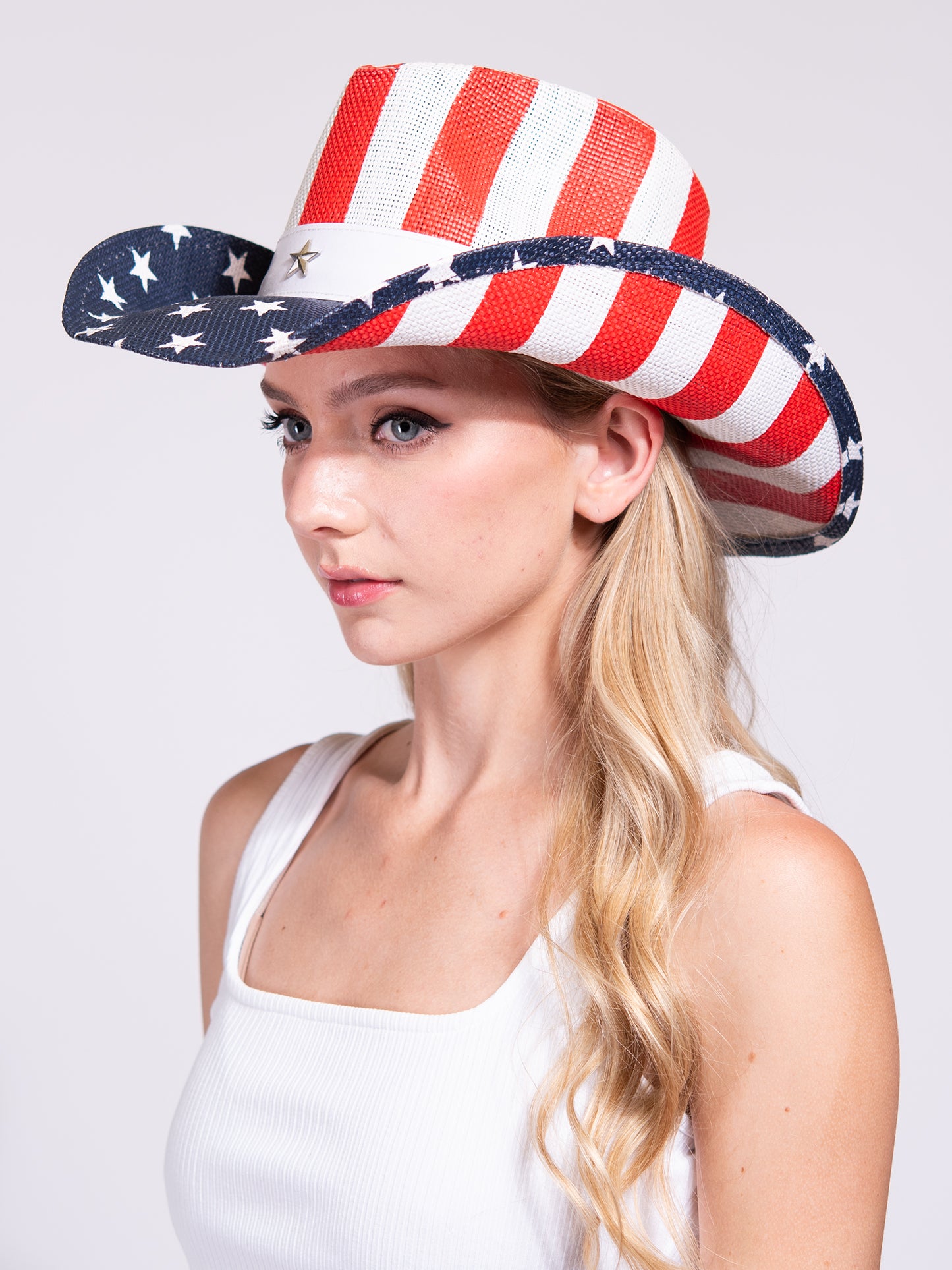 Morgan Western Wide Brim Paper Braid Cowboy Hat with Star Studs