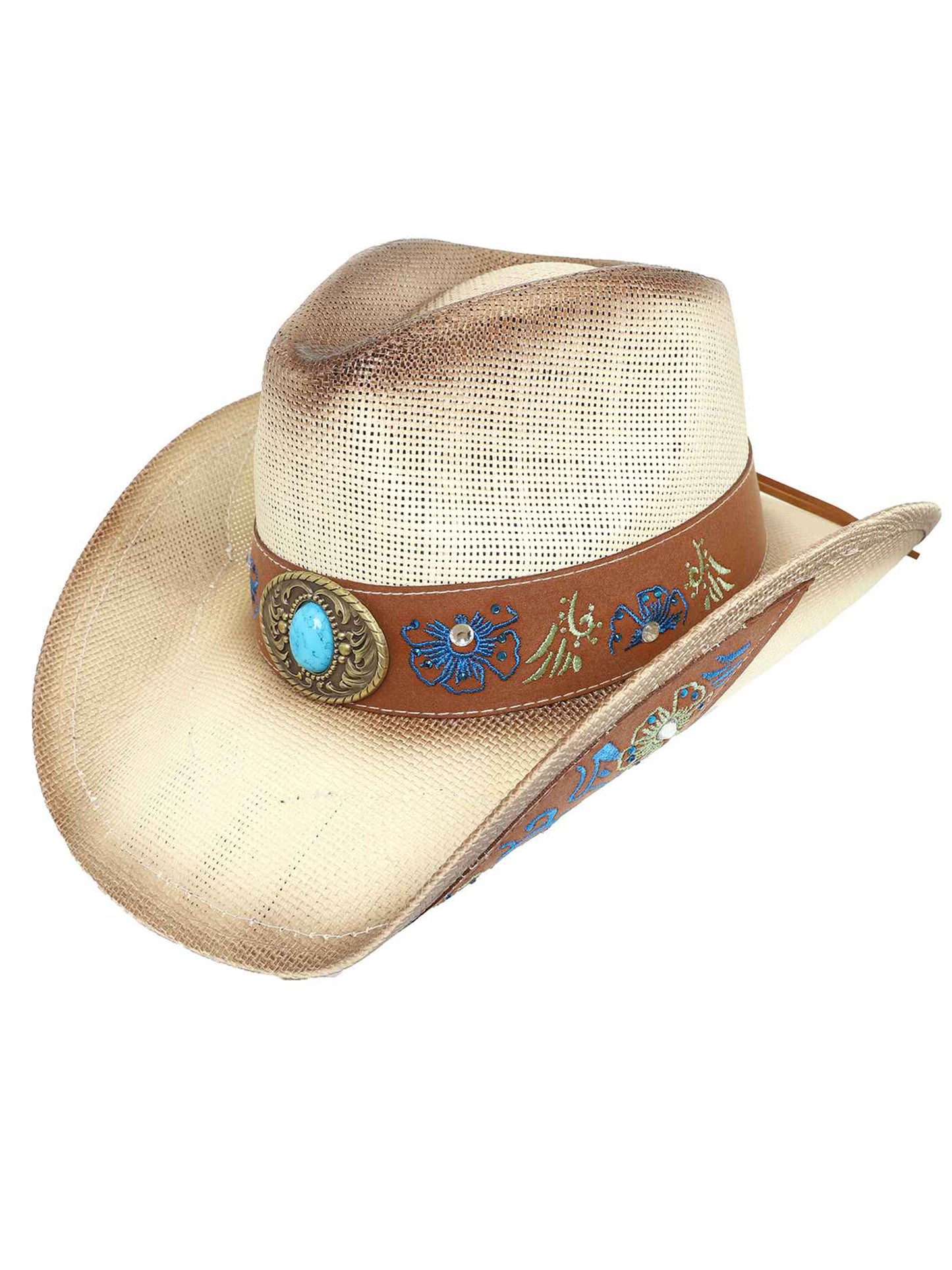 Marie Western Paper Braid Cowboy Hat with Decorative Turquoise Hat Band