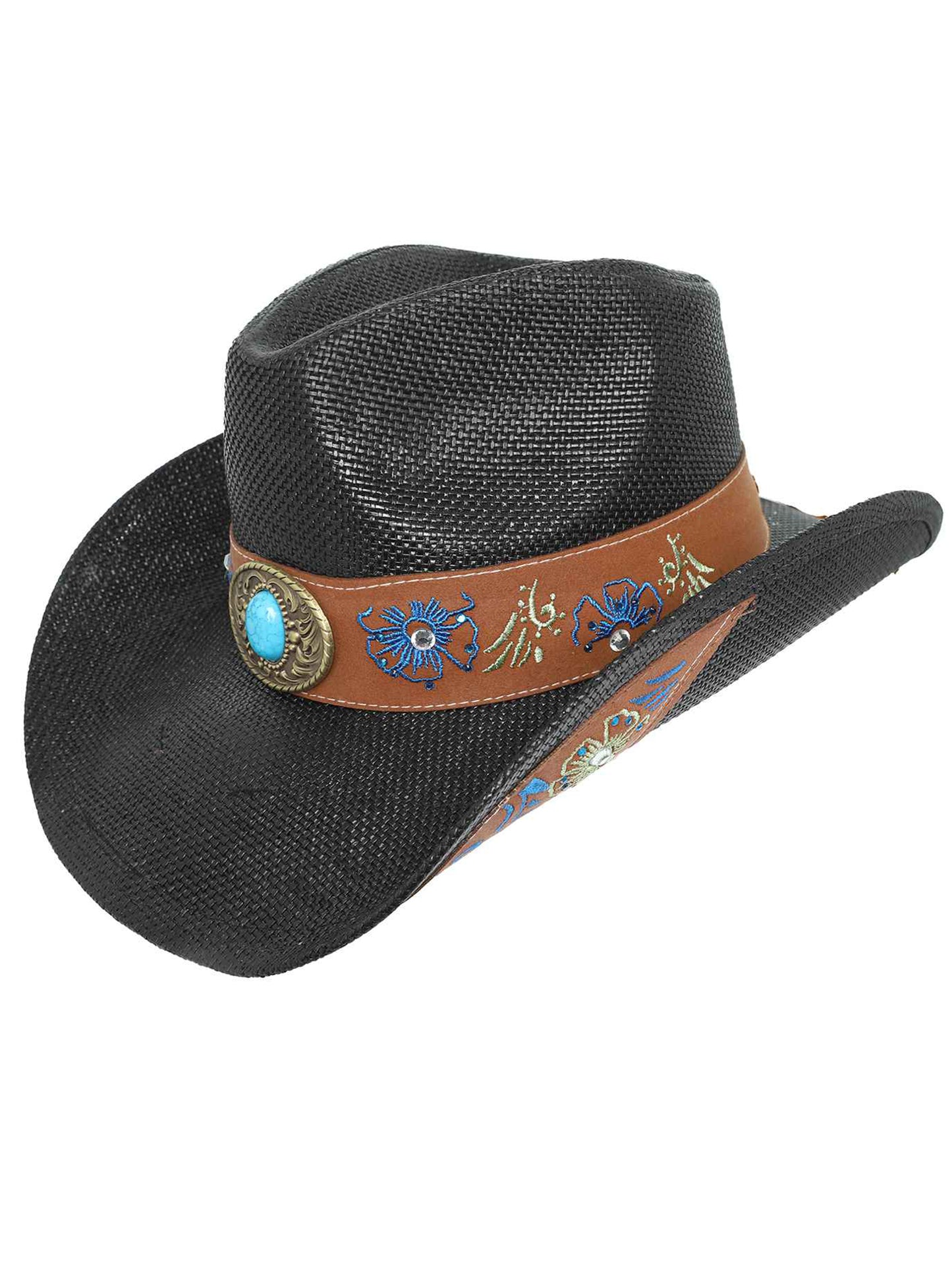 Marie Western Paper Braid Cowboy Hat with Decorative Turquoise Hat Band