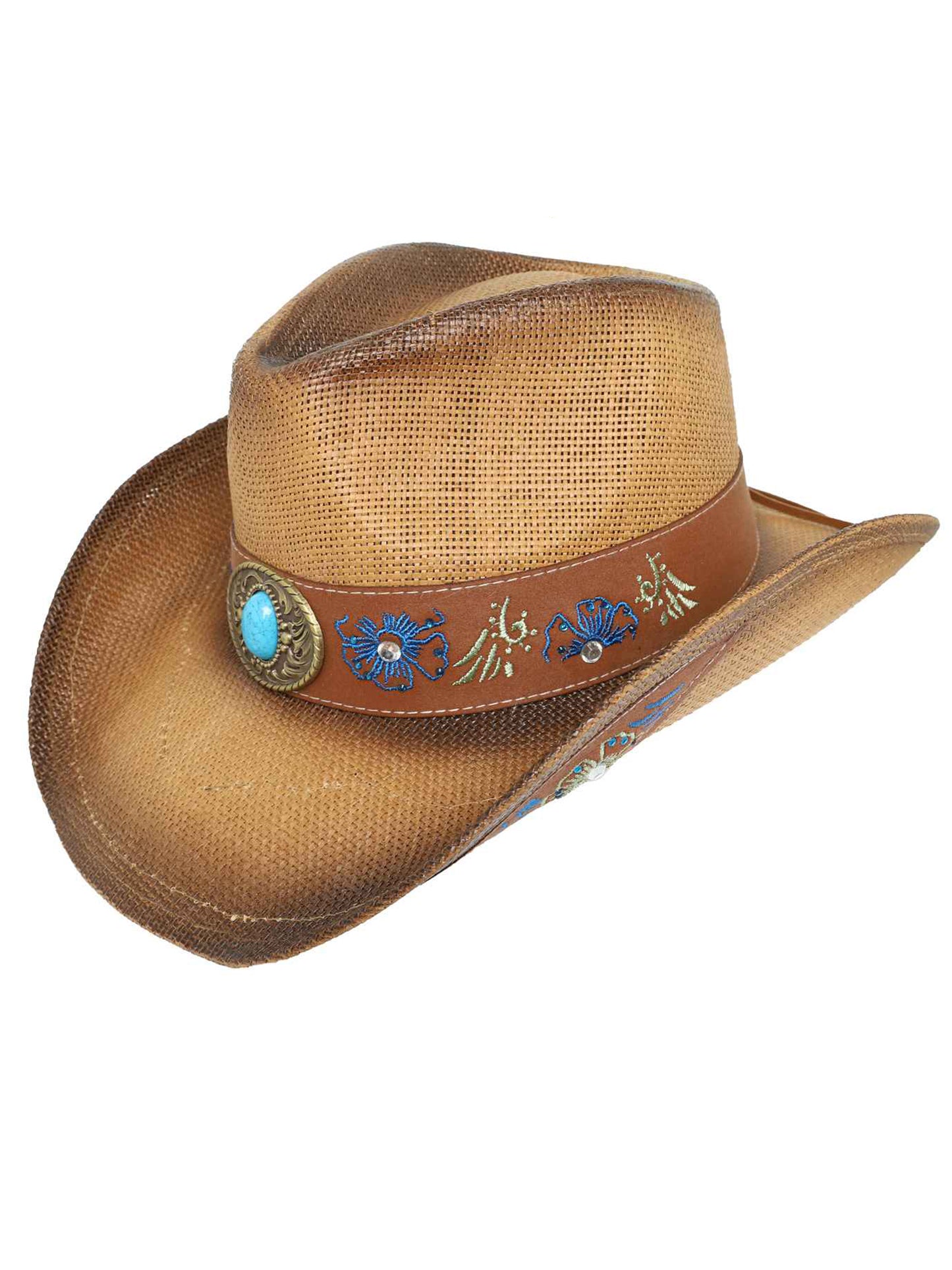 Marie Western Paper Braid Cowboy Hat with Decorative Turquoise Hat Band