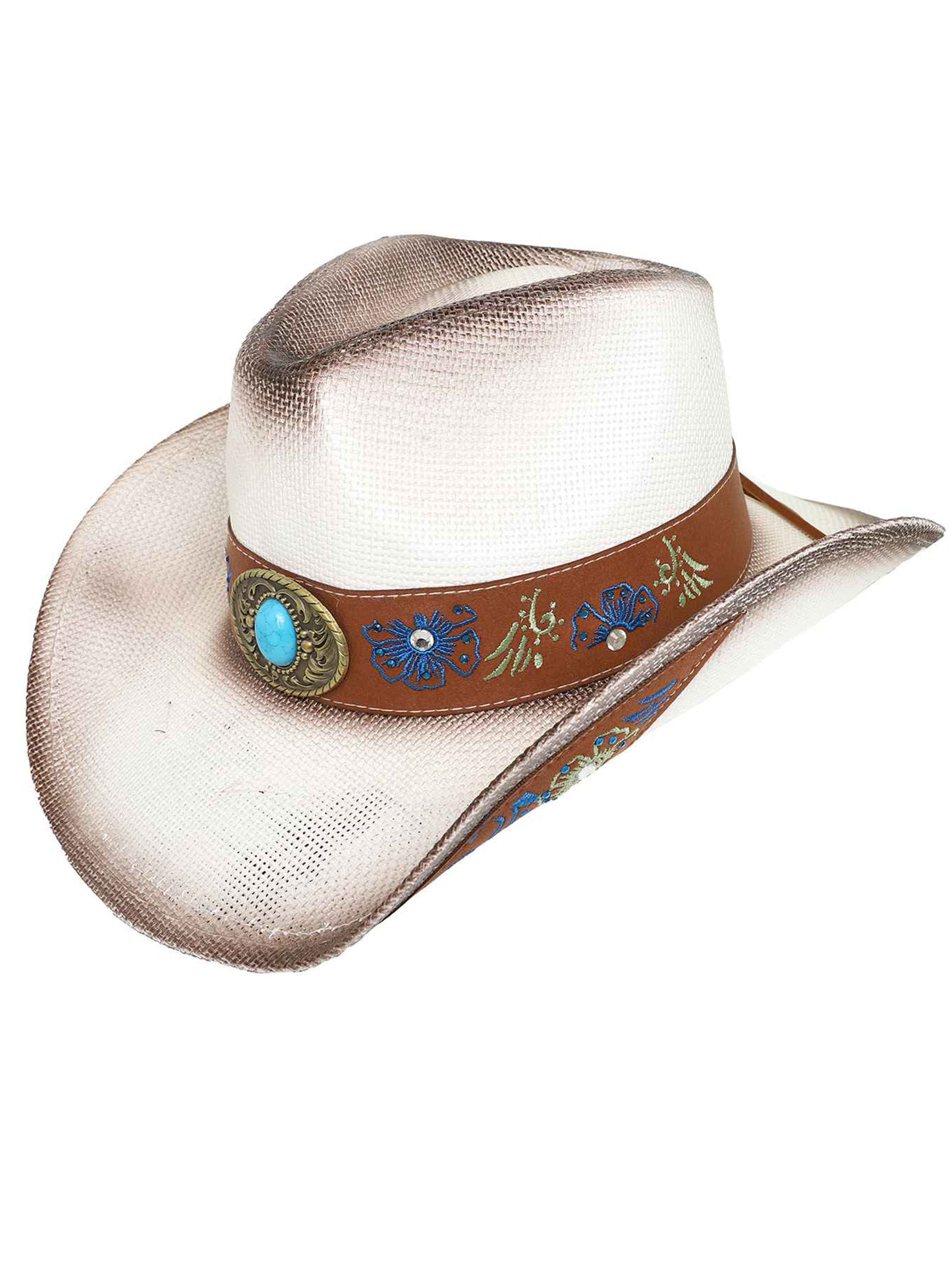 Marie Western Paper Braid Cowboy Hat with Decorative Turquoise Hat Band