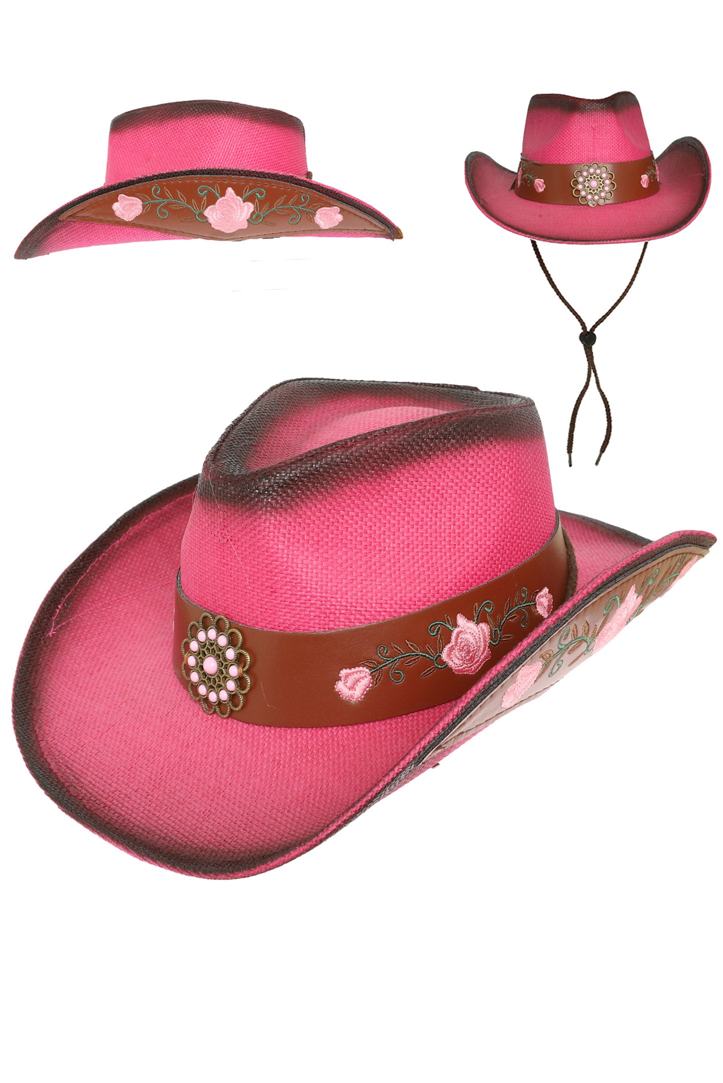 Camilla Fashion Western Floral Straw Woven Cowboy Hat