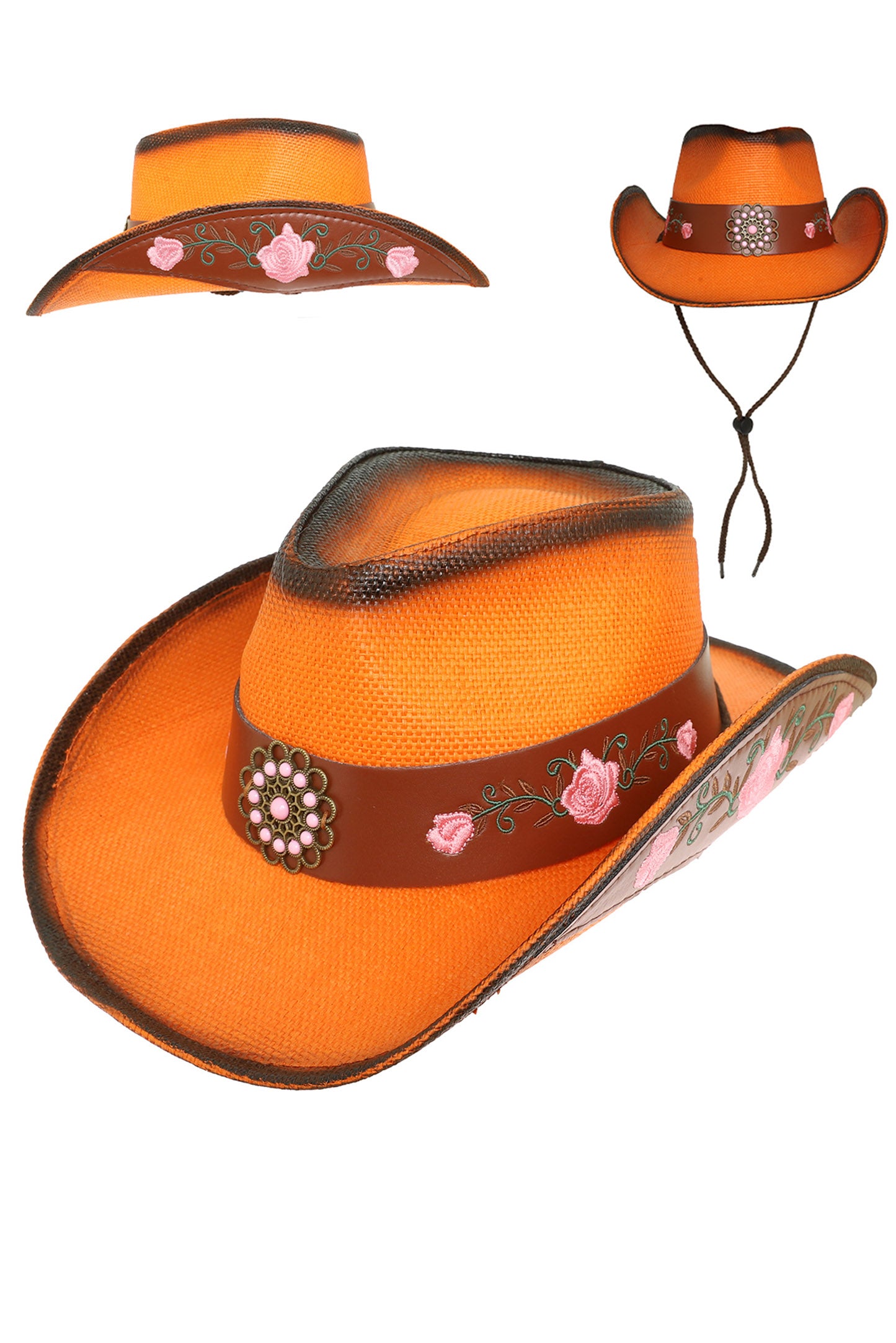Camilla Fashion Western Floral Straw Woven Cowboy Hat