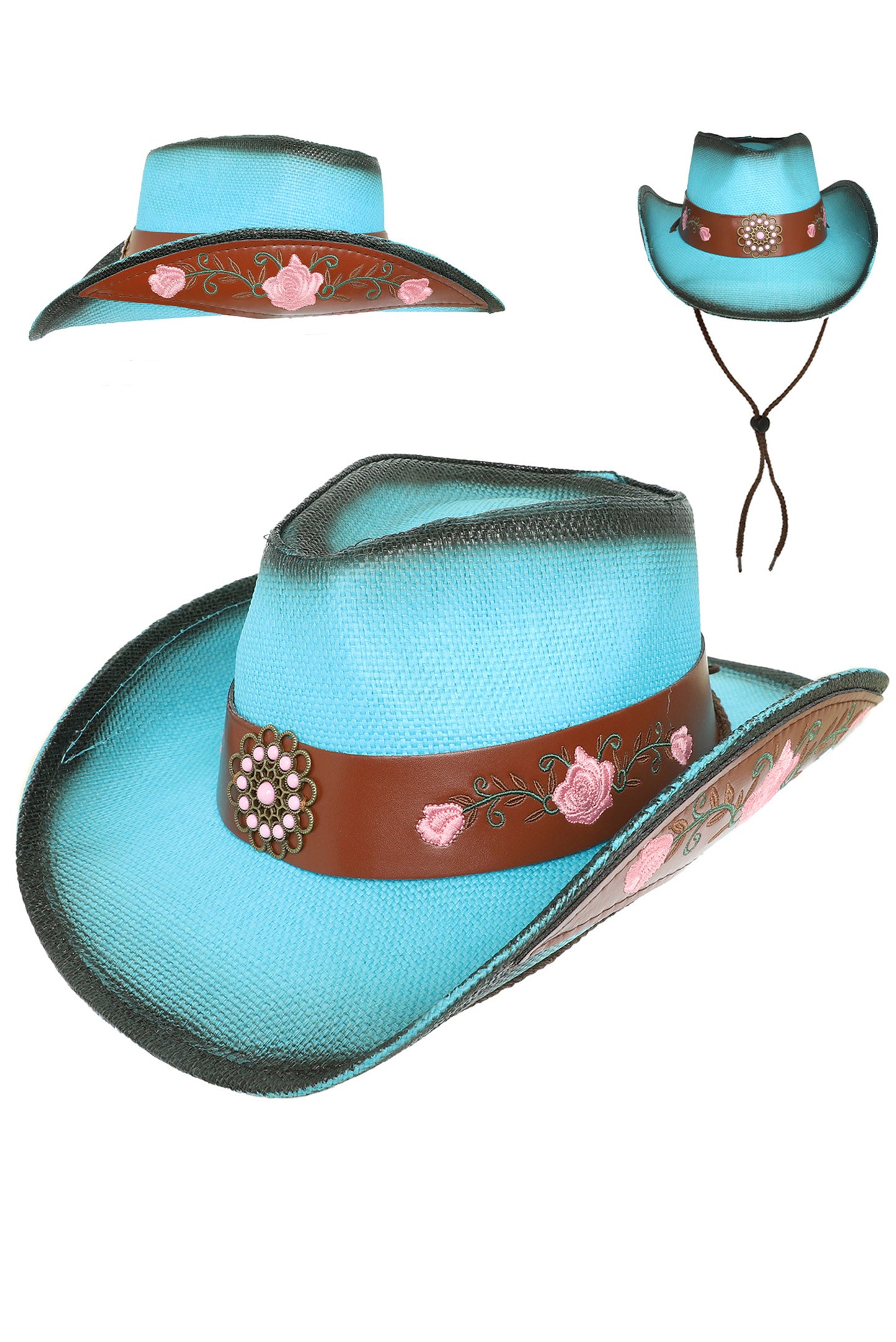 Camilla Fashion Western Floral Straw Woven Cowboy Hat