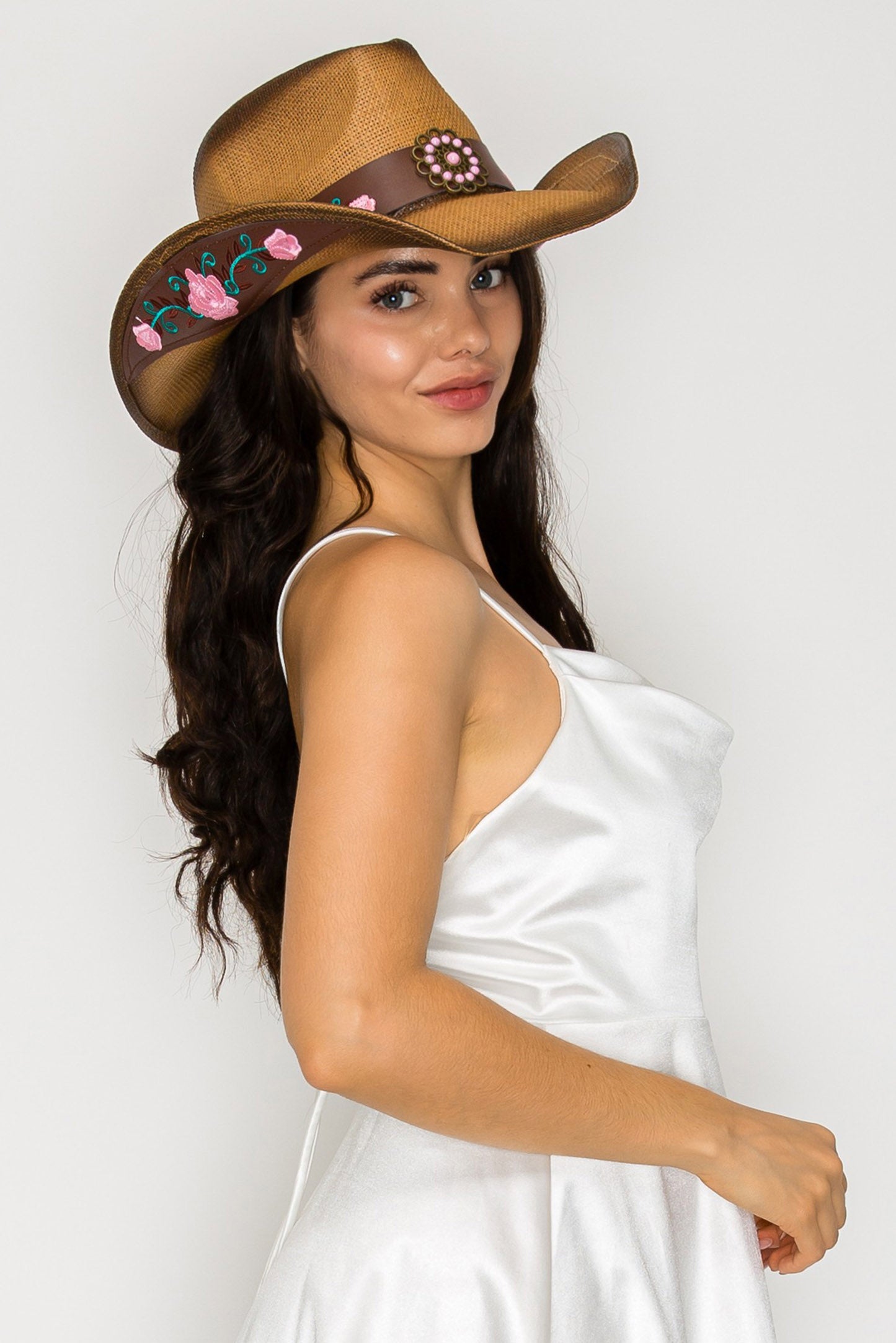 Camilla Fashion Western Floral Straw Woven Cowboy Hat
