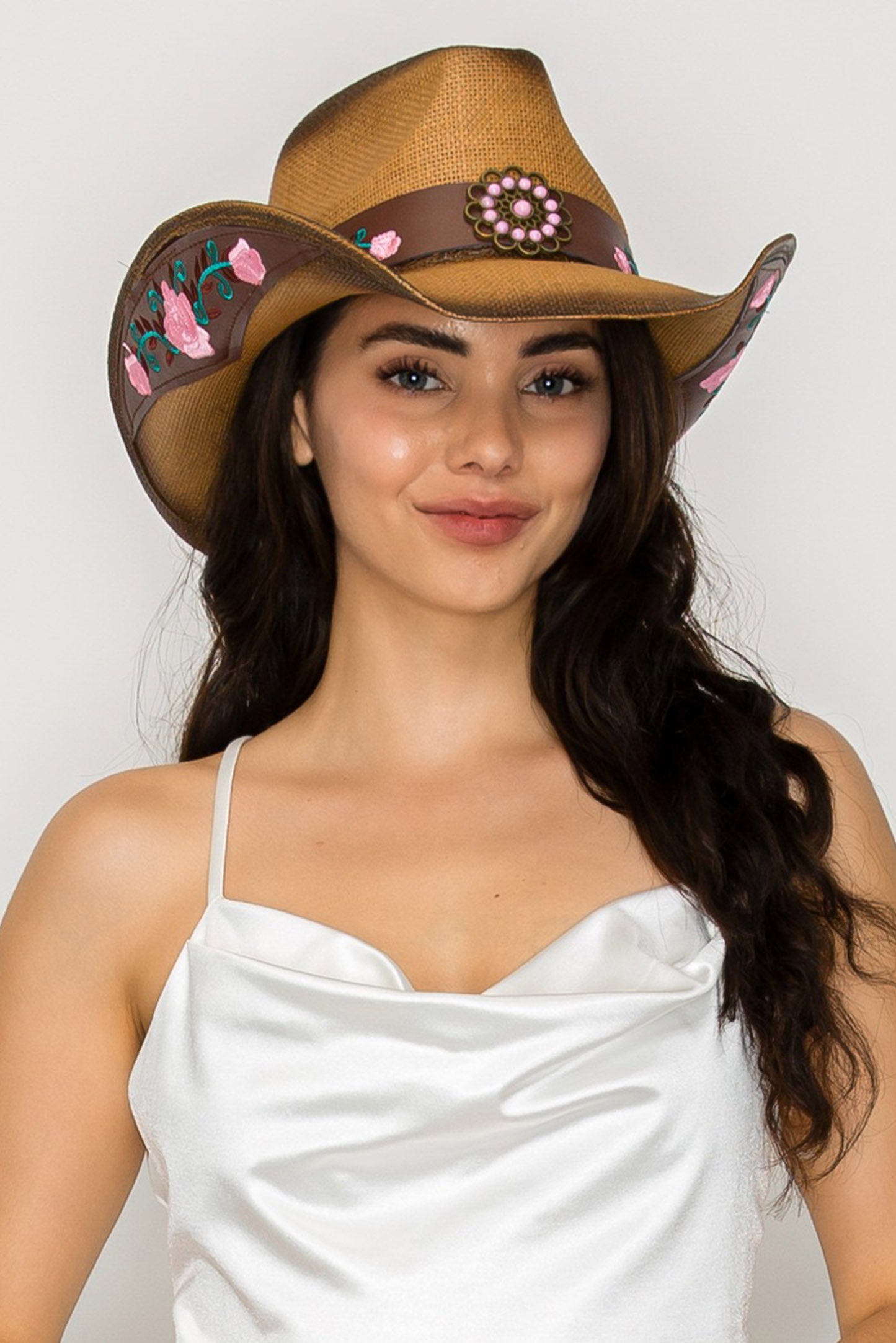 Camilla Fashion Western Floral Straw Woven Cowboy Hat
