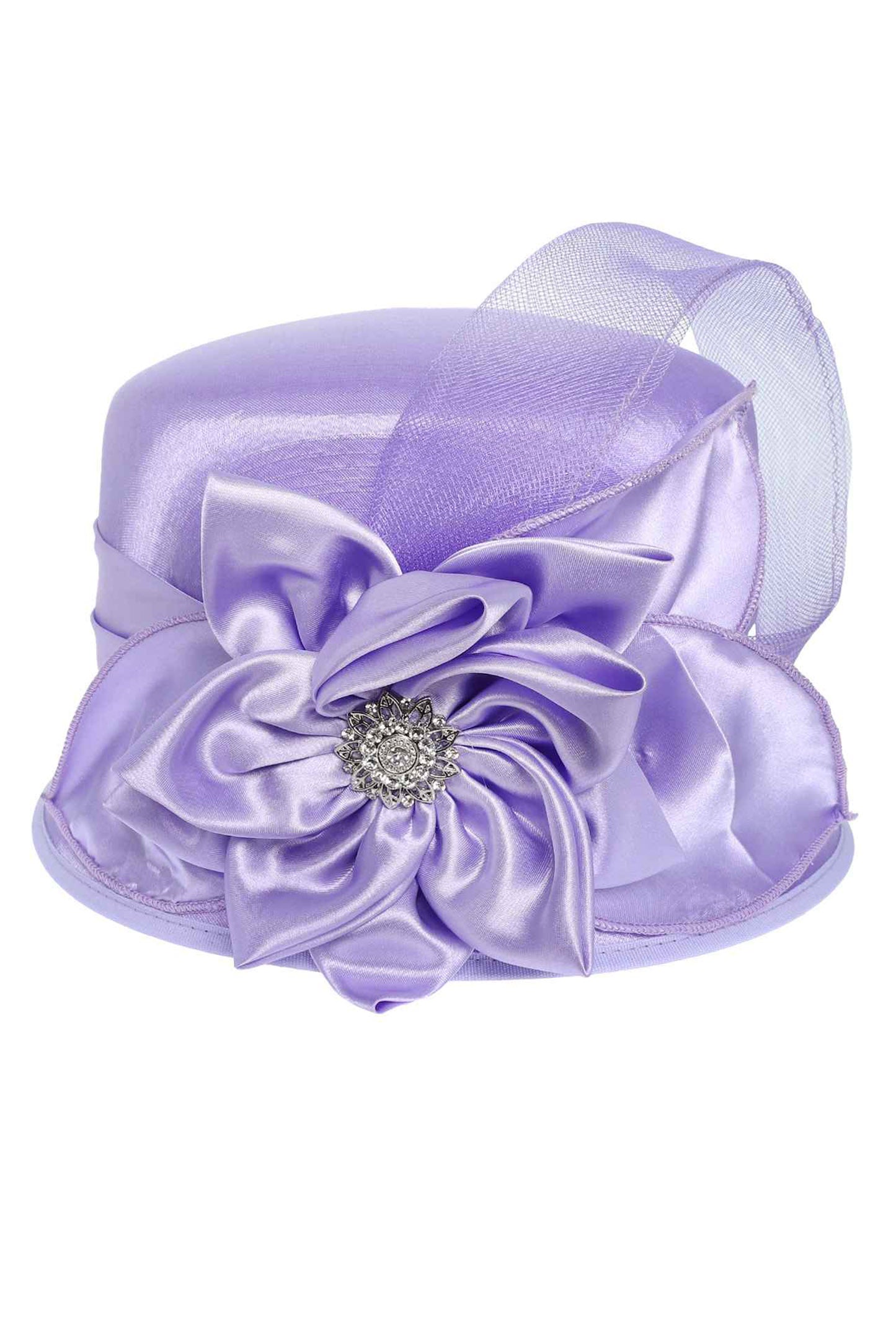 Annie Rhinestone Embellished Flower Bow Satin Braid Hat