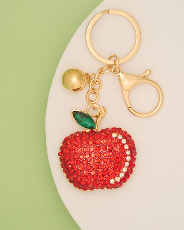 Danielle Red Crystal Rhinestone Apple Keychain