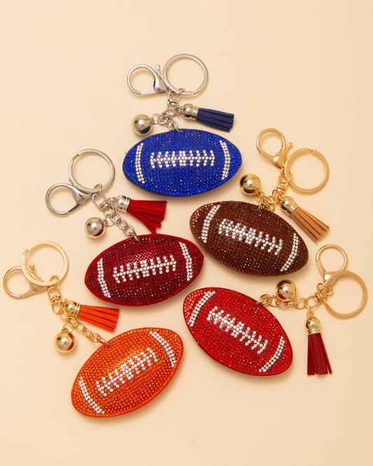 Nicole Gameday Rhinestone Pave Tassel Football Keychain