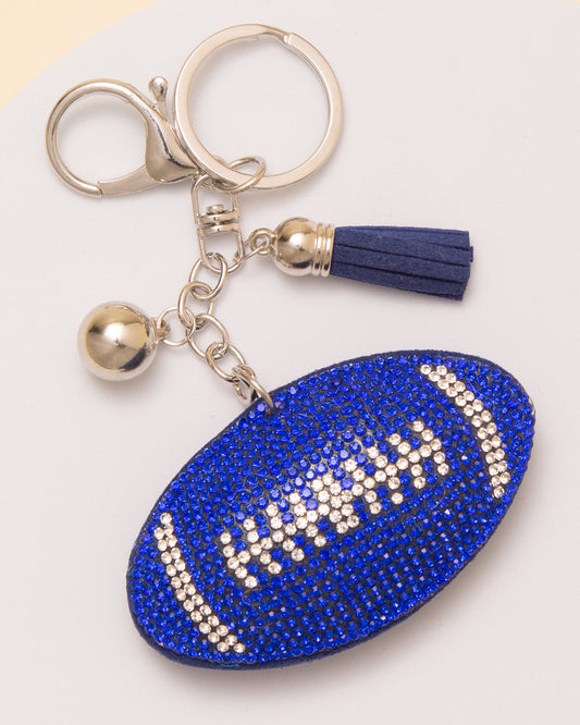 Nicole Gameday Rhinestone Pave Tassel Football Keychain | Blue