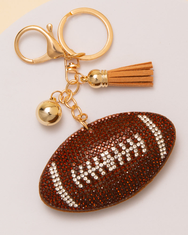 Nicole Gameday Rhinestone Pave Tassel Football Keychain | Brown