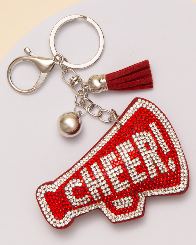Joanna Gameday Rhinestone Pavé "CHEER" Megaphone Keychain | Red