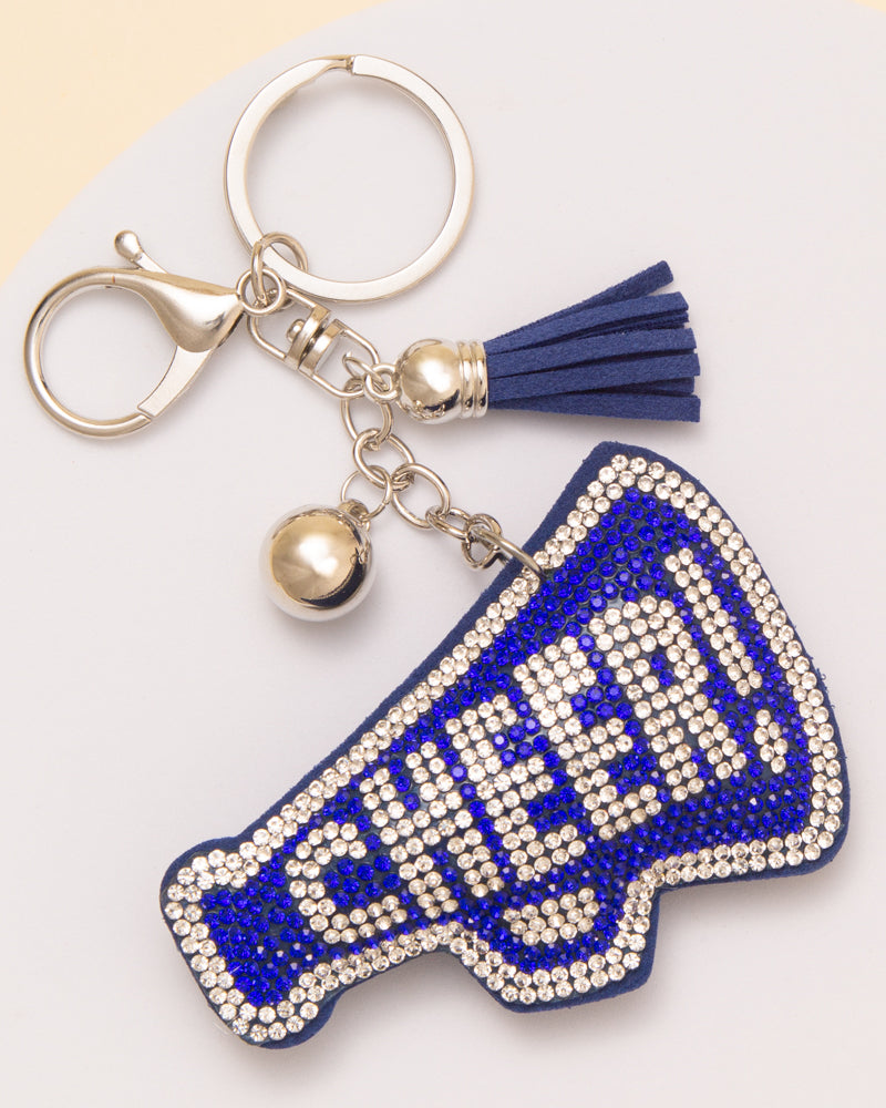Joanna Gameday Rhinestone Pavé "CHEER" Megaphone Keychain | Blue