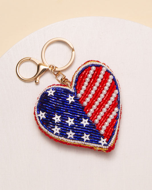Lucia USA Flag Themed Star Sequins Bead Embellished Keychain