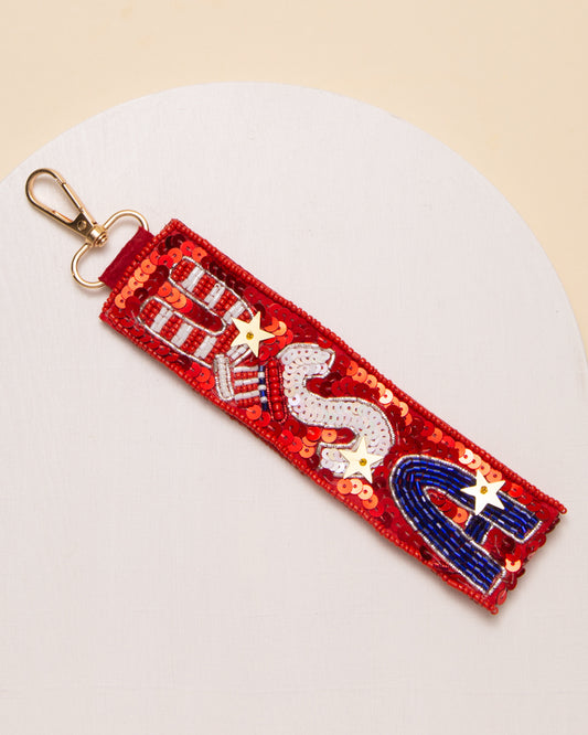 Sierra American Flag Theme Sequins Seed Beaded "USA" Word Wristlet