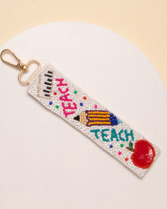 Mina Sequins Seed Beaded "TEACH" Word Wristlet Keychain