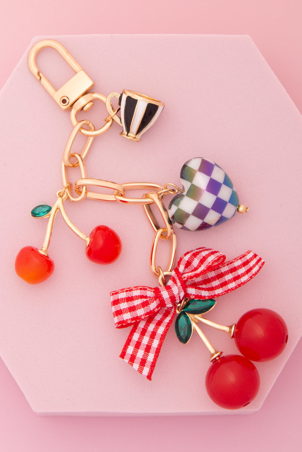 Frances Bag Charm Keychain with Enamel Crystal Embellished Cherries