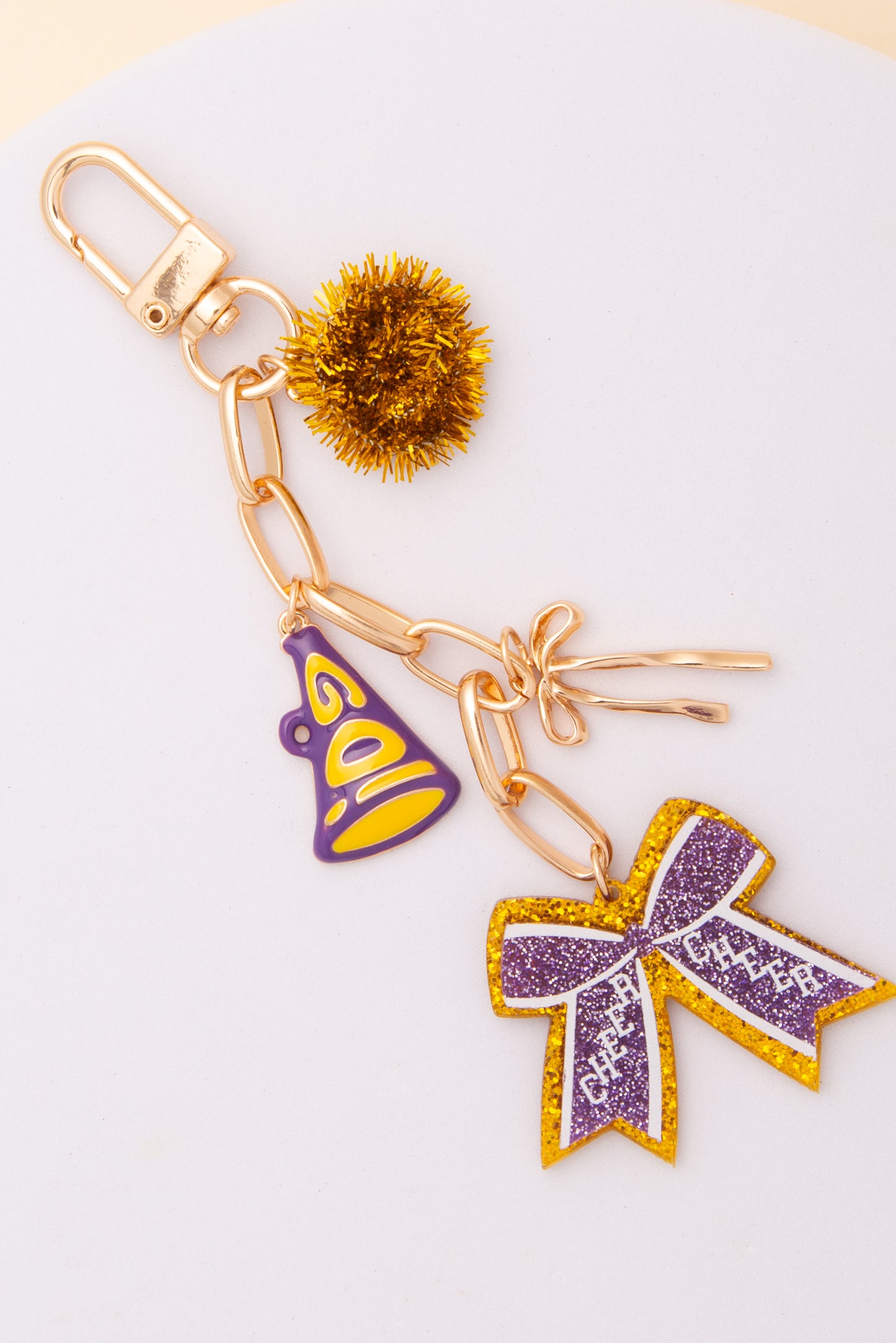 Aurora Bag Charm Keychain with Pom Pom and Bow